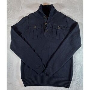 NWT Gap Sweater Men's Sz S Blue 1/4 Button Cotton Wool Blend Preppy